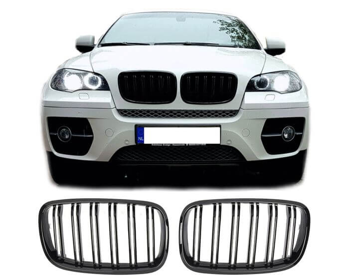 BMW Munuaiset X5 E70 - X6 E71 – Kiiltävän musta BMW Kidney Grille X5 E70 - X6 E71 / Hochglanz Schwarz Double Slat BMW Nierengrill X5 E70 - X6 E71 M Look (2007–2014)