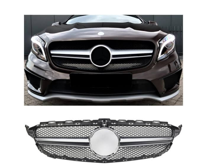 Mercedes Front Grille GLA X156 – Stylish AMG front grille in Black and Matte Silver | Mercedes GLA X156 Etumaski | Mercedes Kühlergrill GLA X156