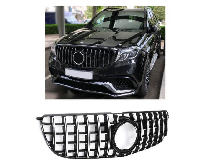 Mercedes Front Grille GLS X166 2016–2019 – Sporty GT-R Look design with black and chrome finish | Mercedes GLS X166 Etumaski 2016–2019 | Mercedes Kühlergrill GLS X166 2016–2019