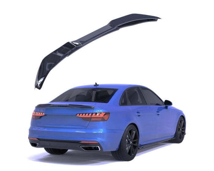 (Audi A4 S4 B9 Takalippa - Takaspoileri 2019–2024 Kiiltävä musta. - Audi A4 S4 B9 Rear Spoiler 2019–2024 – Gloss black. - Audi A4 S4 B9 Heckspoiler 2019–2024 – Glänzend schwarz.)