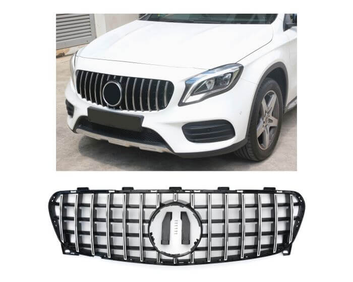 Mercedes Front Grille GLA X156 – Stylish Panamericana GT front grille in Black and Chrome | Mercedes GLA X156 Etumaski | Mercedes Kühlergrill GLA X156