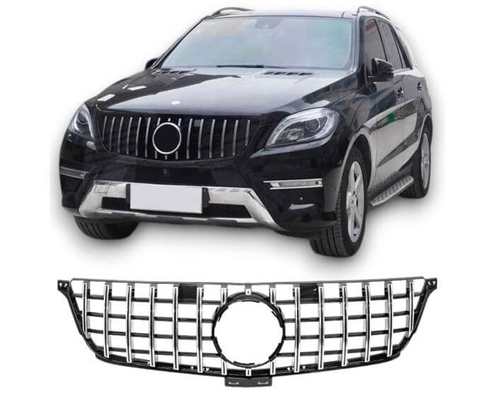 Mercedes Front Grille ML W166 2012–2015 – Sporty Panamericana Look design with black and chrome finish | Mercedes ML W166 Etumaski 2012–2015 | Mercedes Kühlergrill ML W166 2012–2015