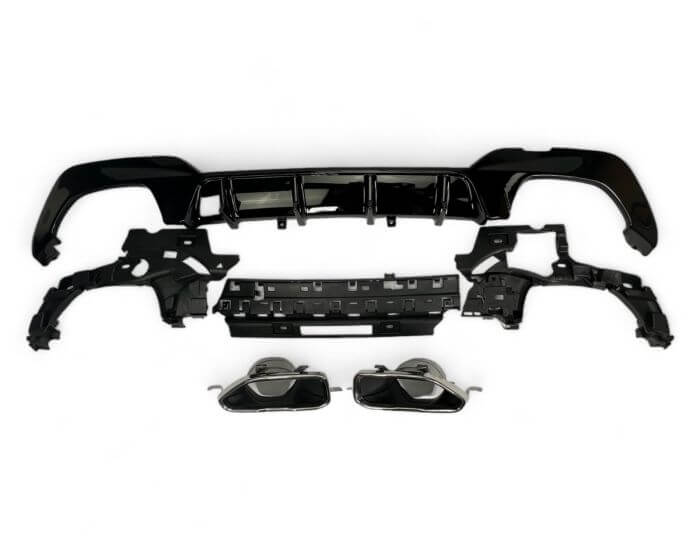 BMW G20 G21 Diffuusori - Takadiffuusori 2019–2022 M-paketti – Kiiltävän musta + Kromi putkenpää. - BMW G20 G21 Rear Diffuser 2019–2022 – Gloss black + Chrome exhaust tips. - BMW G20 G21 Heckdiffusor 2019–2022 – Glänzend schwarz + Chrom Auspuffblenden.