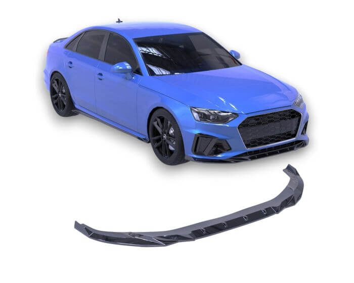 (Audi A4 S-Line S4 B9 Etuspoileri - Etulippa 2019–2024 Kiiltävä musta. - Audi A4 S-Line S4 B9 Front Splitter – Gloss black. - Audi A4 S-Line S4 B9 Frontspoiler – Glänzend schwarz.)