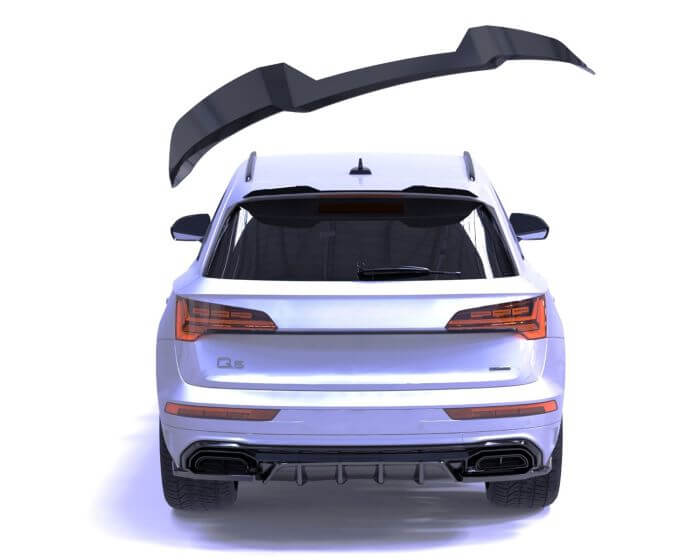 (Audi SQ5 Q5 Takalippa - Takaspoileri Sportback 2020–2024 Mk2 Facelift Kiiltävä musta. - Audi SQ5 Q5 Rear Spoiler Sportback 2020–2024 Mk2 Facelift APEX – Gloss black. - Audi SQ5 Q5 Heckspoiler Sportback 2020–2024 Mk2 Facelift / APEX – Glänzend schwarz.)