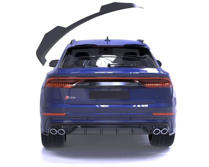 (Audi SQ8 Mk1 Takalippa - Takaspoileri 2019–2023 Kiiltävä musta. - Audi SQ8 Mk1 Rear Spoiler 2019–2023 – Gloss black. - Audi SQ8 Mk1 Heckspoiler 2019–2023 – Glänzend schwarz.)